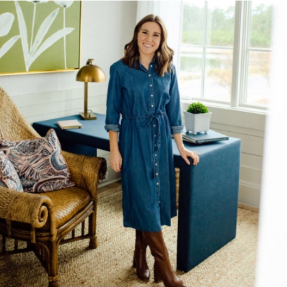 Rochelle Behrens The Shirt long sleeve chambray button front midi dress sz XXL